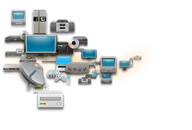 Device icons streaming into a computer